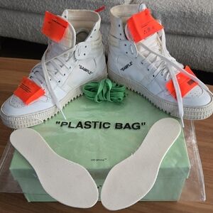 Off-White High-Top Sneakers with Orange Accents